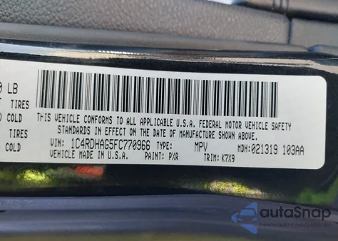 2015 Dodge Durango Sxt z USA, uszkodzony, nr VIN 1C4RDHAG5FC770966